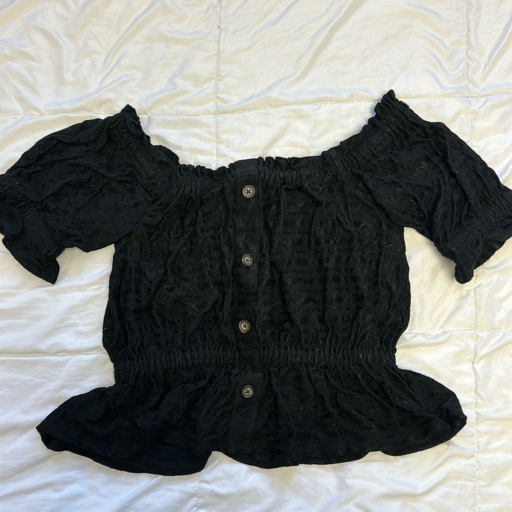 Black ruffled top with buttons (for show)